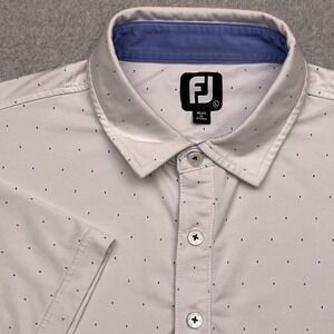 FootJoy Spot Print Lisle Self Collar Polo Shirt Men Large White Performance Golf